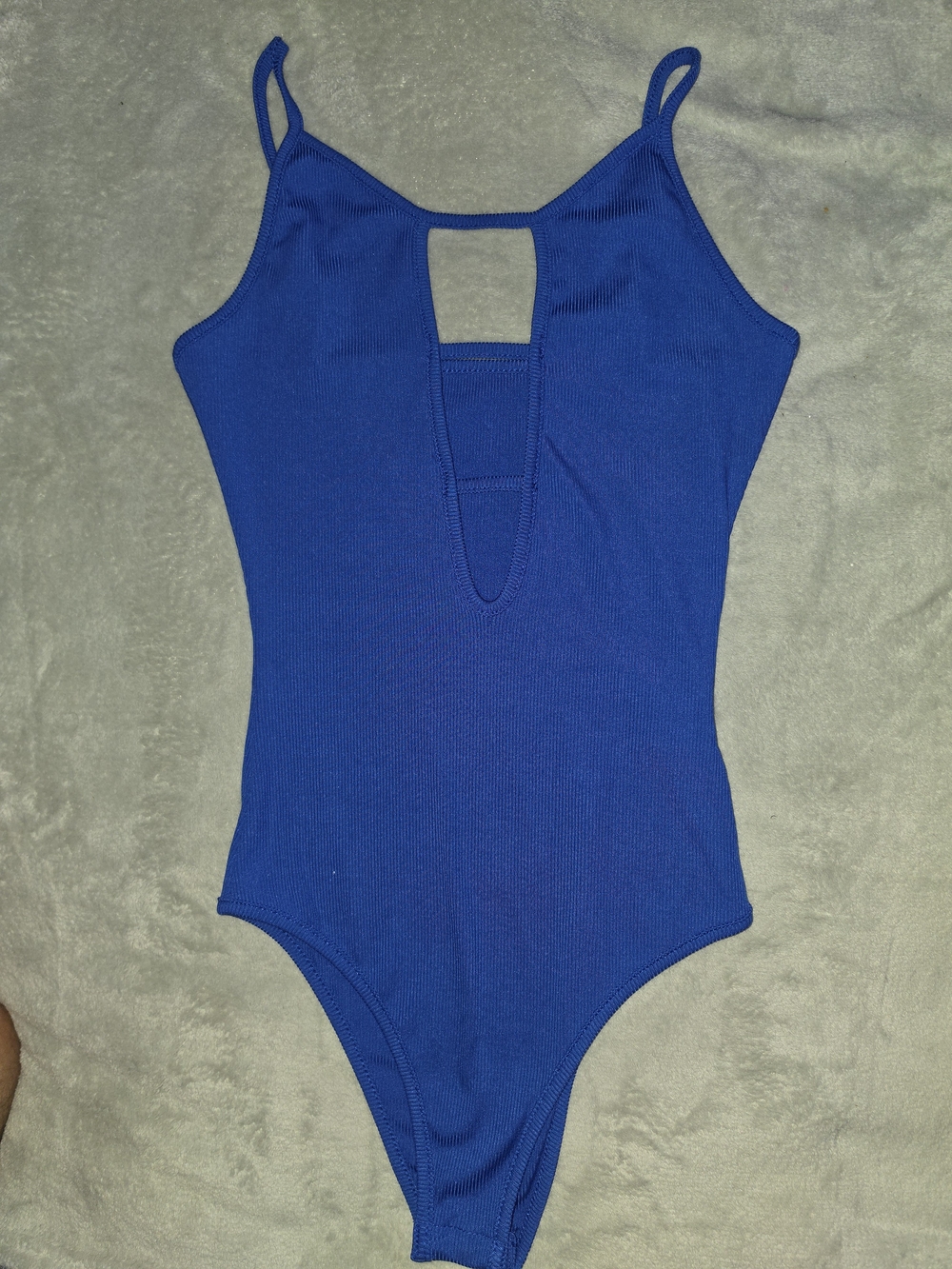 Blue Women’s Sleeveless Bodysuit with Front Cutout